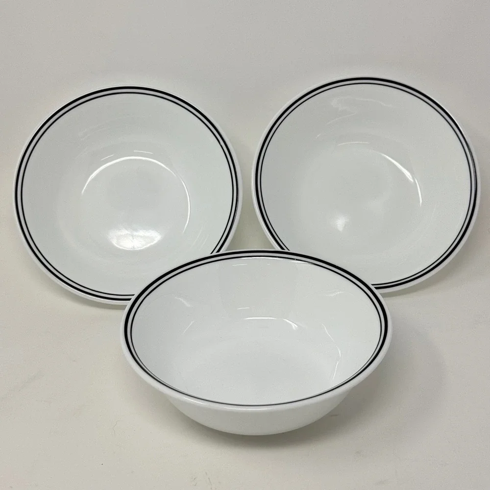 Corelle Black Midnight Belle Cereal Soup Bowls Vitrelle White Black Set of 3